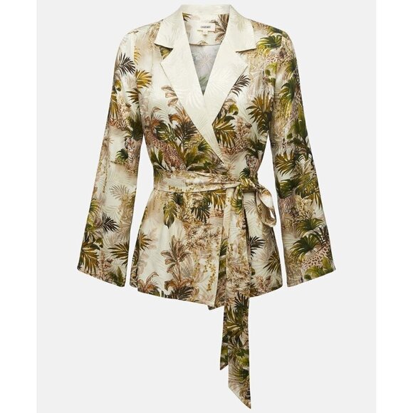 💕L'AGENCE💕 Ciara Robe Blouse ~ Antique White Safari Print Medium M NWT - Picture 7 of 16